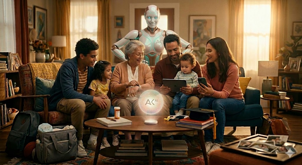 AuraKin AI family assistant with a multi-generational family